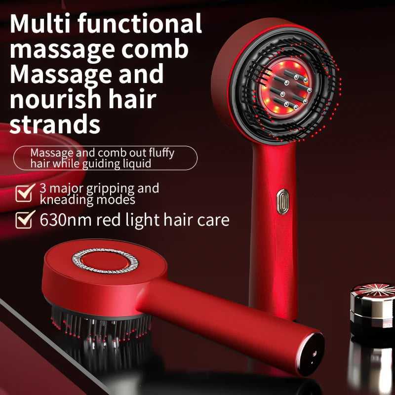 3-in-1 Red Light Therapy Scalp Massager – Electric Hair Growth Brush & Essential Oil Liquid Applicator for Thinning Hair